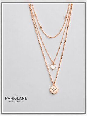 Park Lane Galaxy Necklace–Rose Gold Multi-Strand Heart & Celestial Pendant-New!